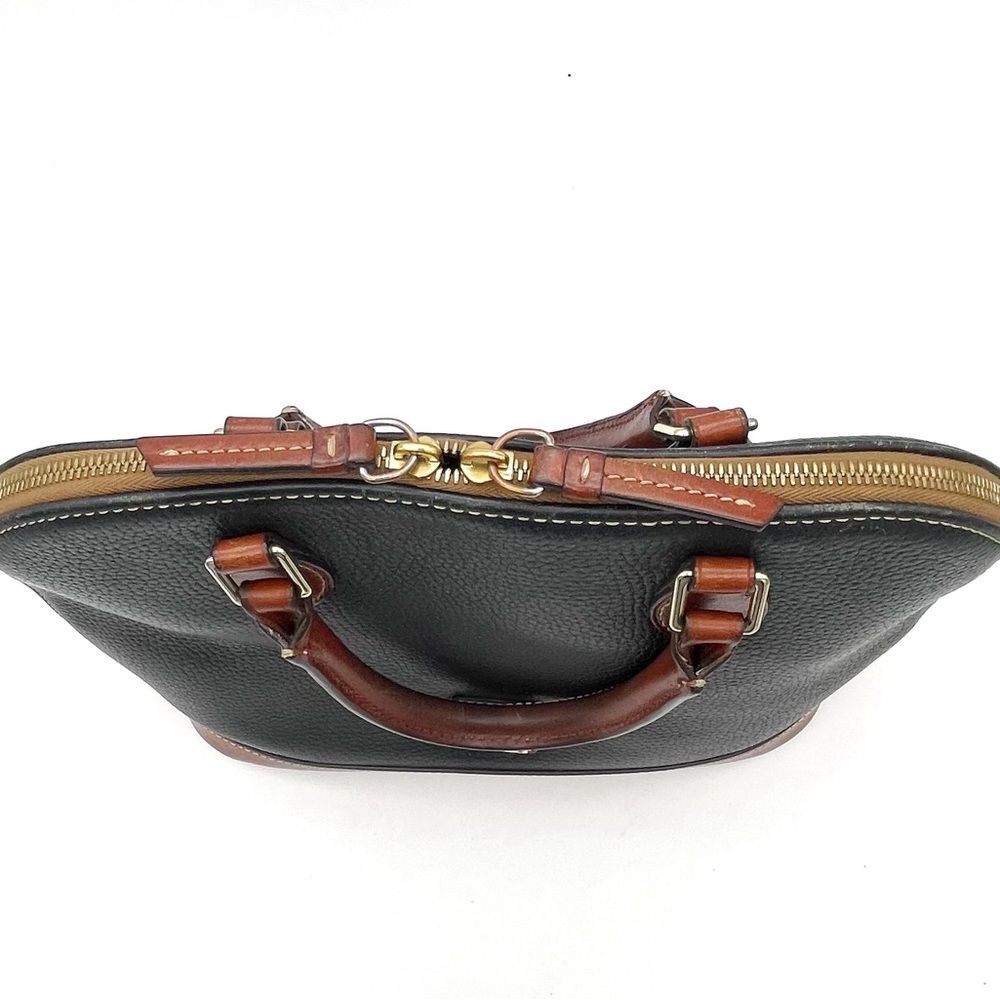 Dooney & Bourke Pebble Grain Zip Around Satchel Black & Cognac Brown Leather Bag - Picture 8 of 16